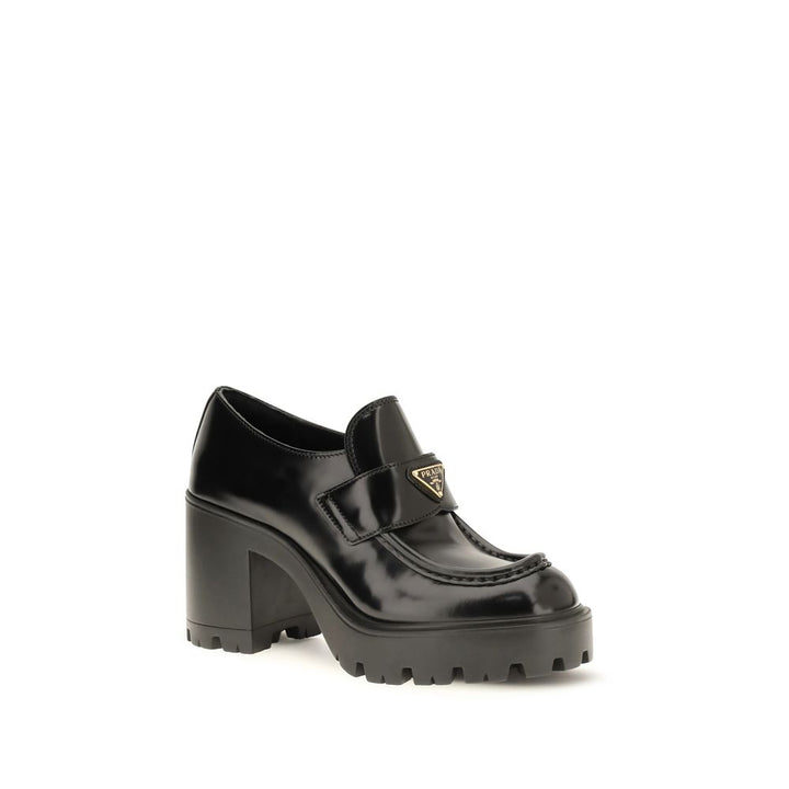 Black Calf Leather Bos Taurus Platform Loafers Prada