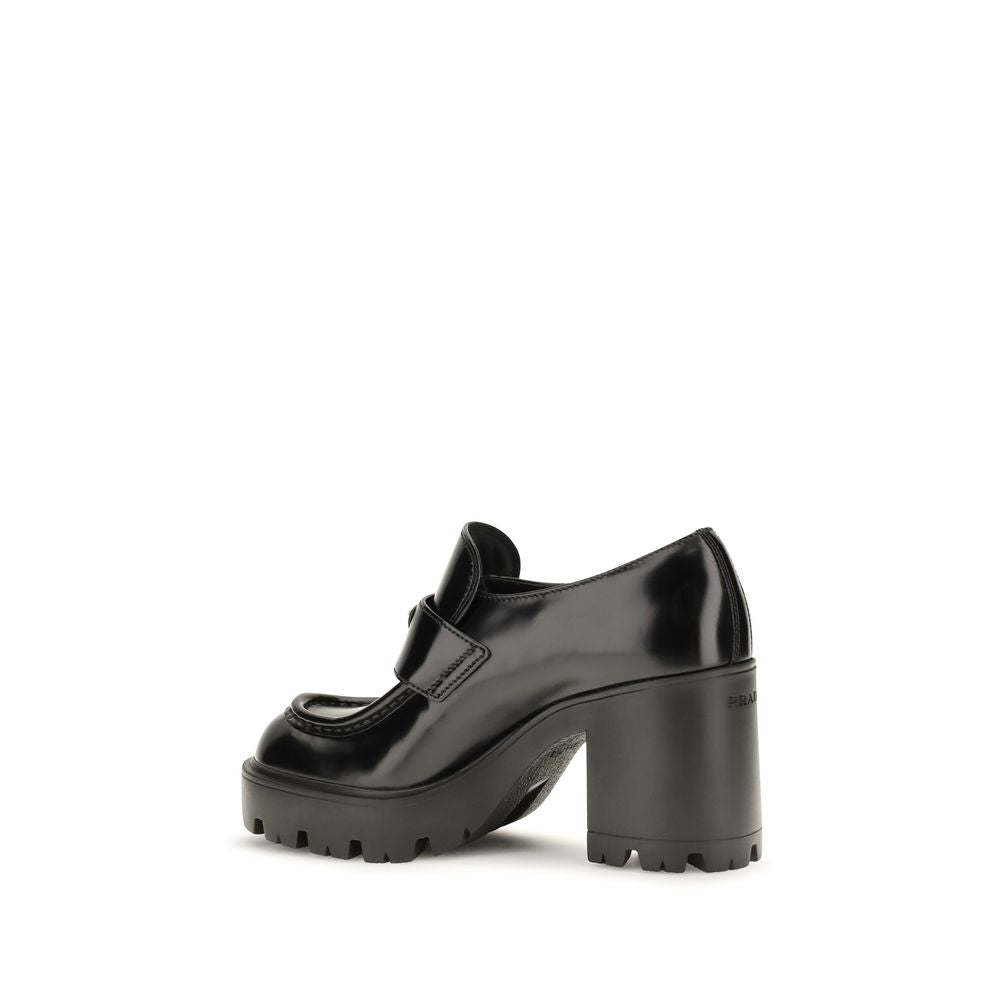 Black Calf Leather Bos Taurus Platform Loafers Prada