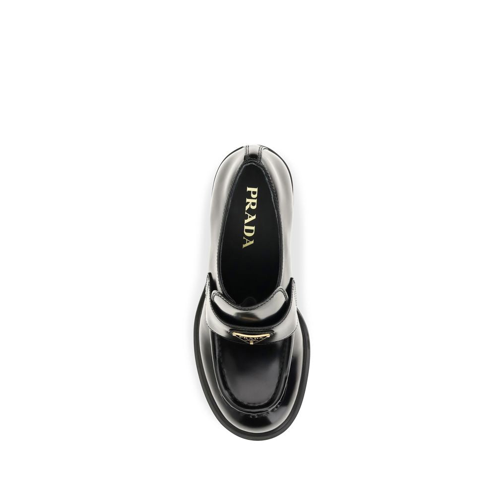 Black Calf Leather Bos Taurus Platform Loafers Prada