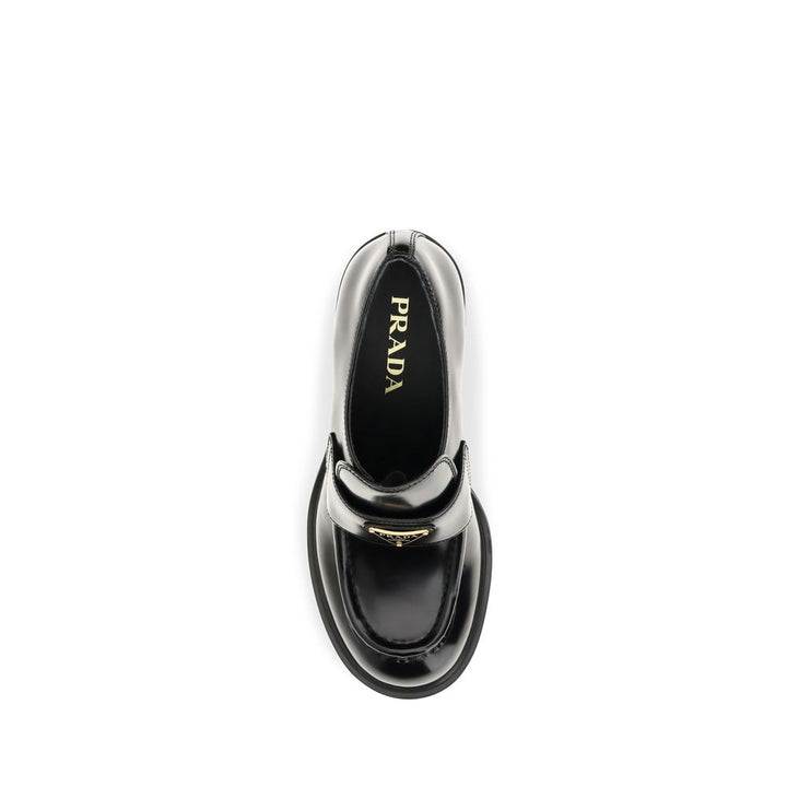 Black Calf Leather Bos Taurus Platform Loafers Prada