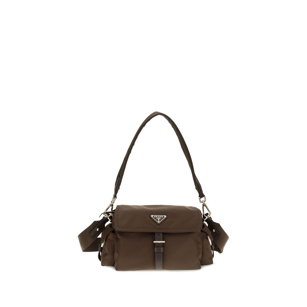 Brown Recycled Polyamide Shoulder Bag Prada