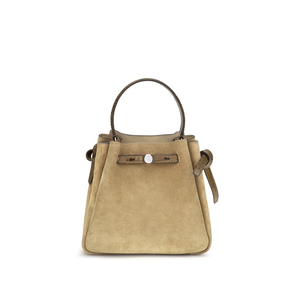 Beige Suede Leather Backet Bag Tory Burch