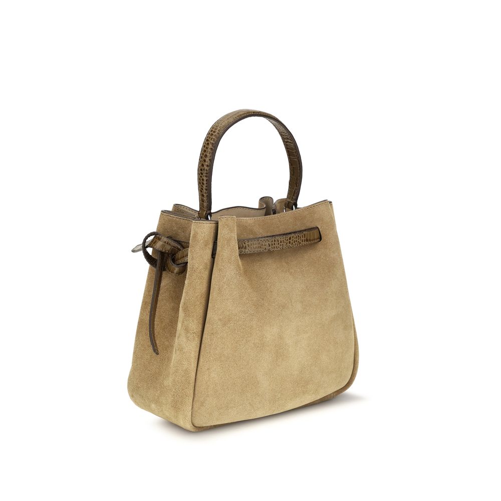 Beige Suede Leather Backet Bag Tory Burch