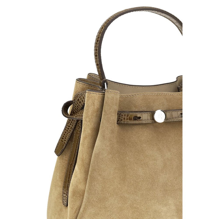 Beige Suede Leather Backet Bag Tory Burch