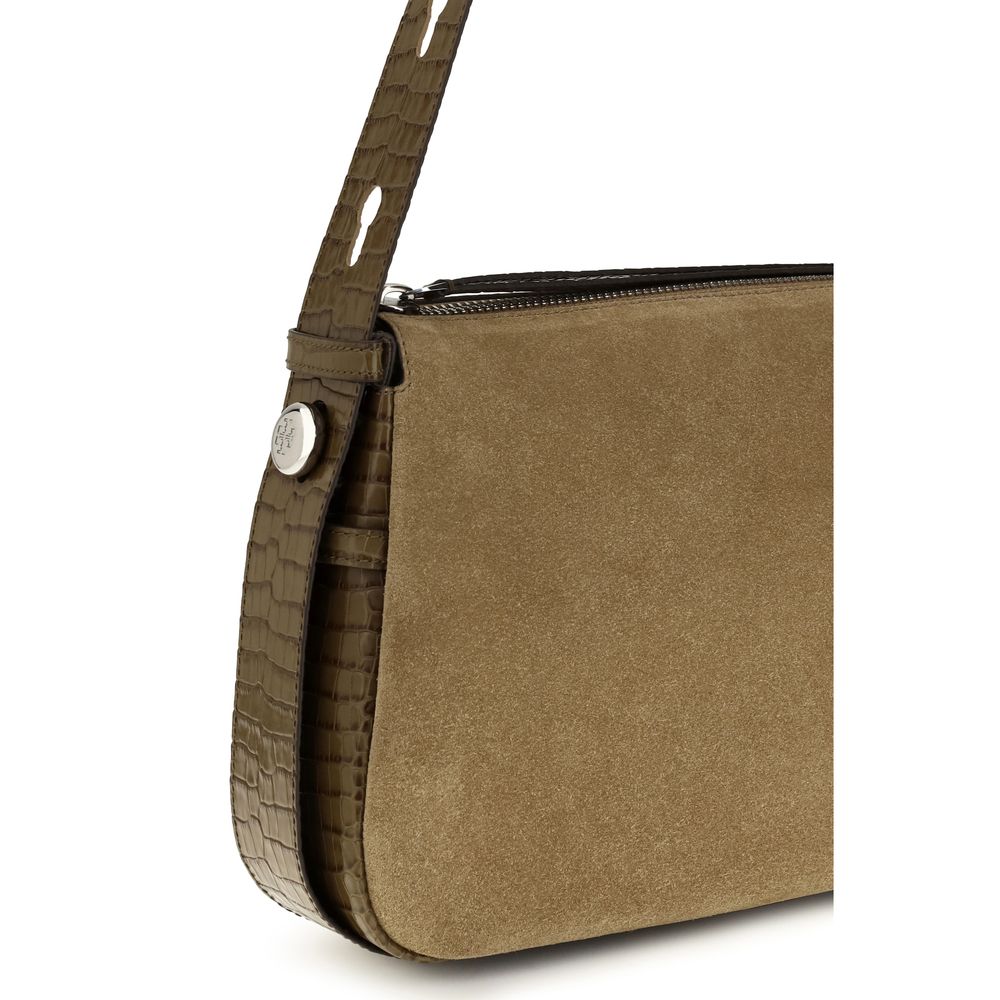 Beige Suede Leather Shoulder Bag Tory Burch