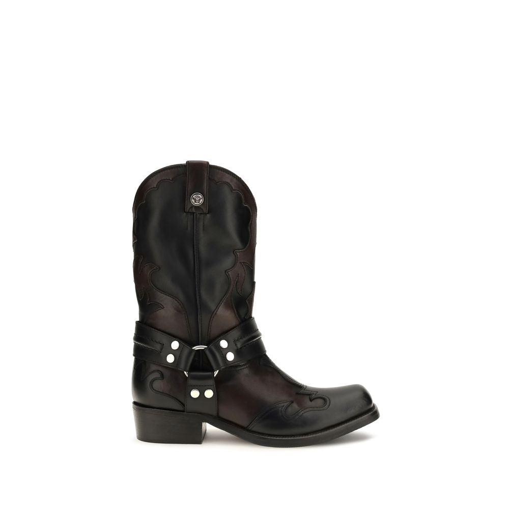Black Calf Leather Bos Taurus Ankle Boots Versace