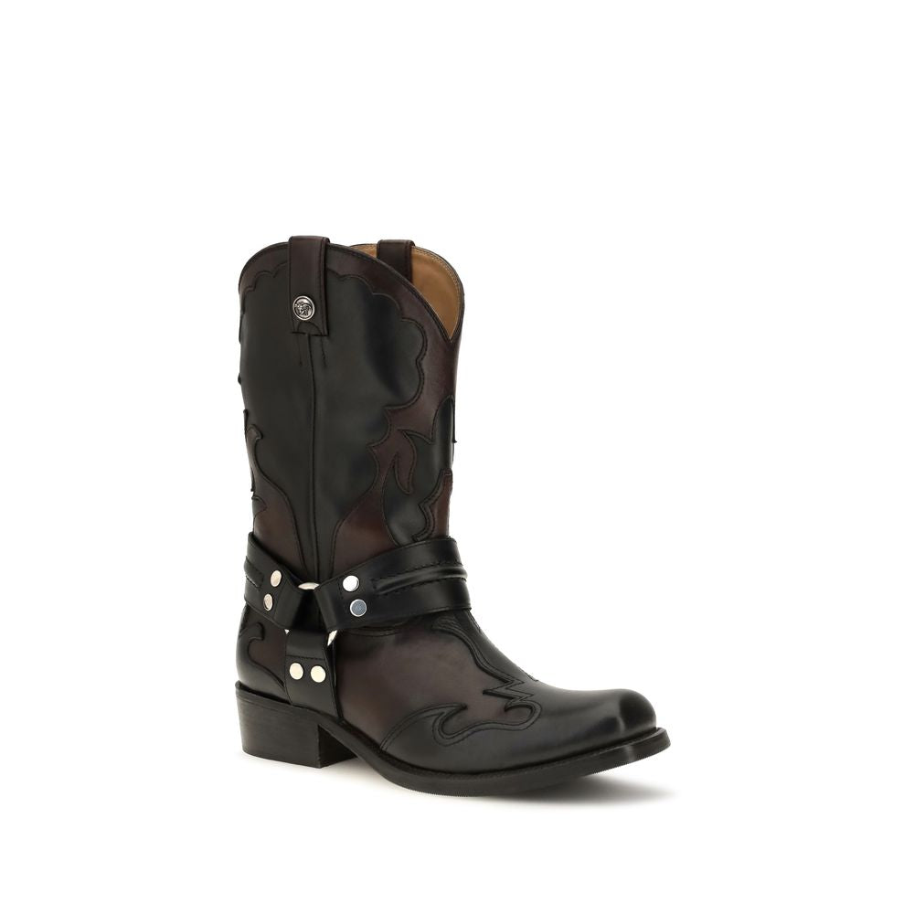 Black Calf Leather Bos Taurus Ankle Boots Versace