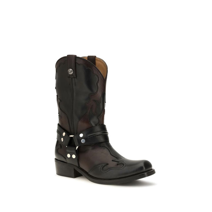 Black Calf Leather Bos Taurus Ankle Boots Versace