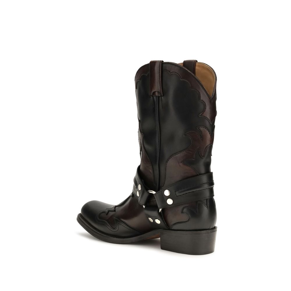 Black Calf Leather Bos Taurus Ankle Boots Versace