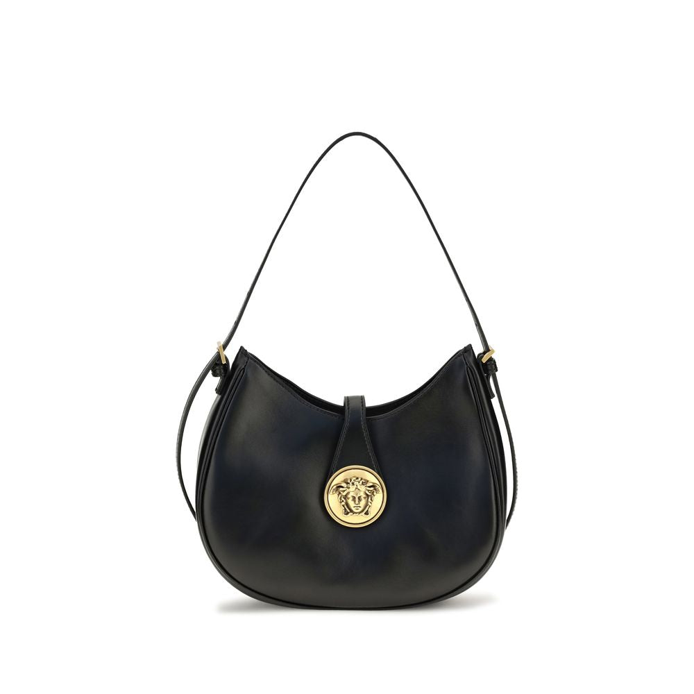 Black Calf Leather Bos Taurus Shoulder Bag Versace