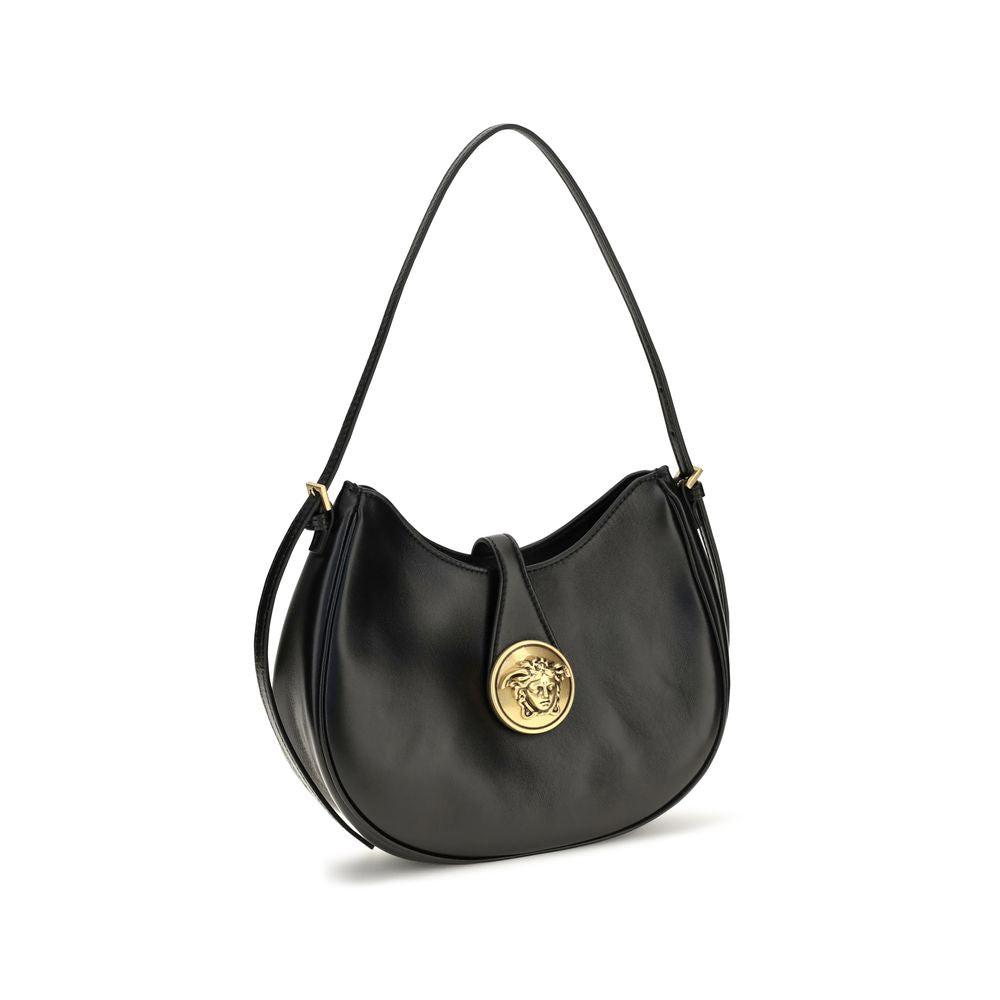 Black Calf Leather Bos Taurus Shoulder Bag Versace