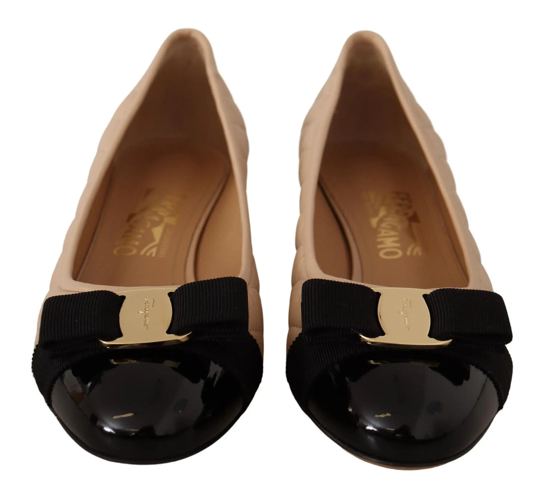 Beige and Black Nappa Leather Pumps Shoes Salvatore Ferragamo
