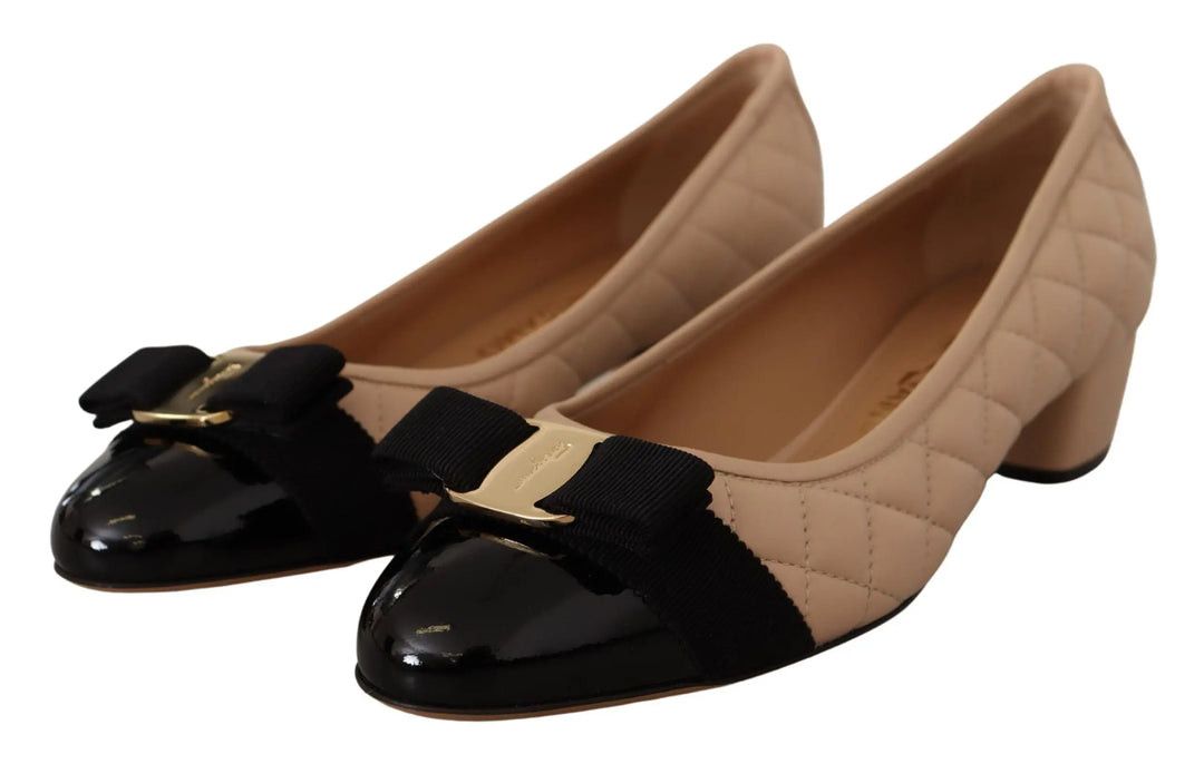 Beige and Black Nappa Leather Pumps Shoes Salvatore Ferragamo