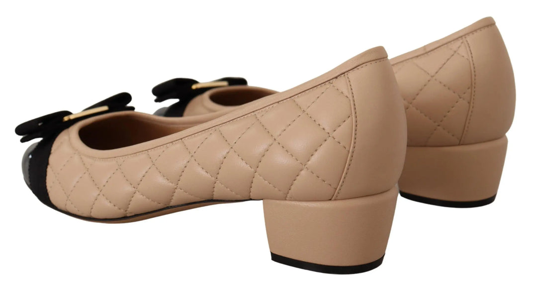 Beige and Black Nappa Leather Pumps Shoes Salvatore Ferragamo