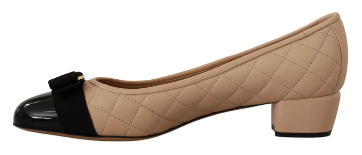 Beige and Black Nappa Leather Pumps Shoes Salvatore Ferragamo