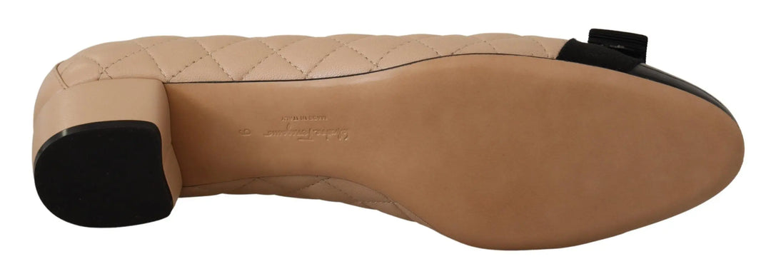 Beige and Black Nappa Leather Pumps Shoes Salvatore Ferragamo