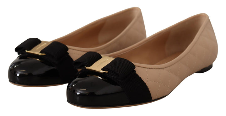 Beige and Black Nappa Leather Ballet Flat Shoes Salvatore Ferragamo