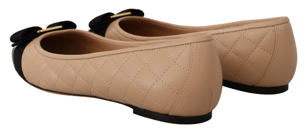 Beige and Black Nappa Leather Ballet Flat Shoes Salvatore Ferragamo