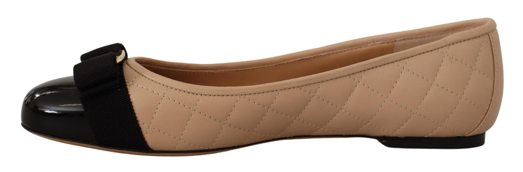 Beige and Black Nappa Leather Ballet Flat Shoes Salvatore Ferragamo