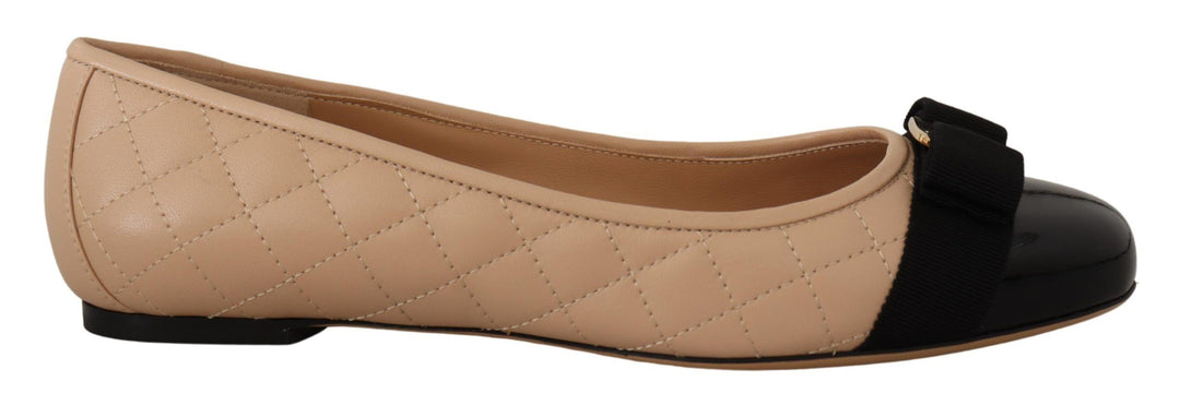 Beige and Black Nappa Leather Ballet Flat Shoes Salvatore Ferragamo