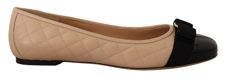 Beige and Black Nappa Leather Ballet Flat Shoes Salvatore Ferragamo