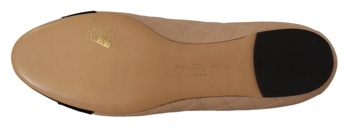 Beige and Black Nappa Leather Ballet Flat Shoes Salvatore Ferragamo