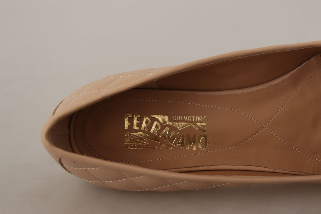 Beige and Black Nappa Leather Ballet Flat Shoes Salvatore Ferragamo