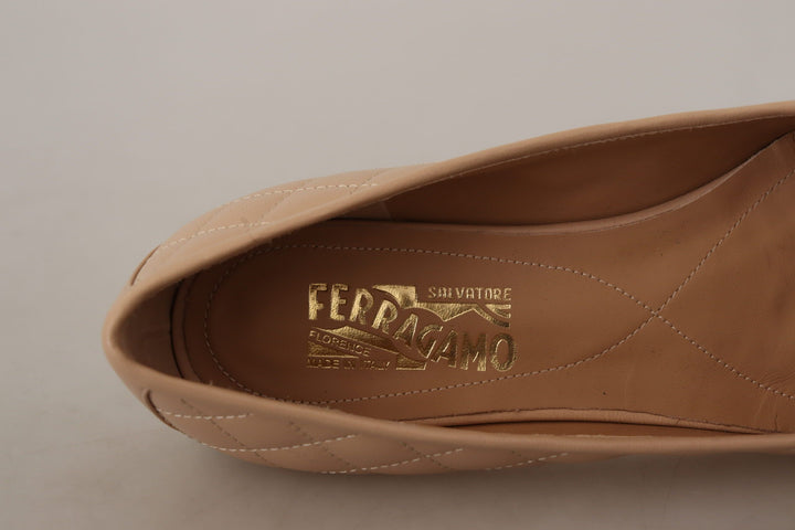 Beige and Black Nappa Leather Ballet Flat Shoes Salvatore Ferragamo