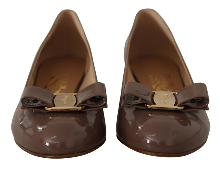 Brown Naplak Calf Leather Pumps Shoes Salvatore Ferragamo