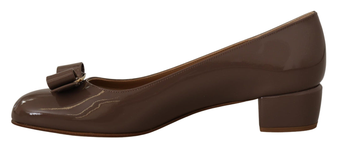 Brown Naplak Calf Leather Pumps Shoes Salvatore Ferragamo