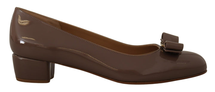 Brown Naplak Calf Leather Pumps Shoes Salvatore Ferragamo