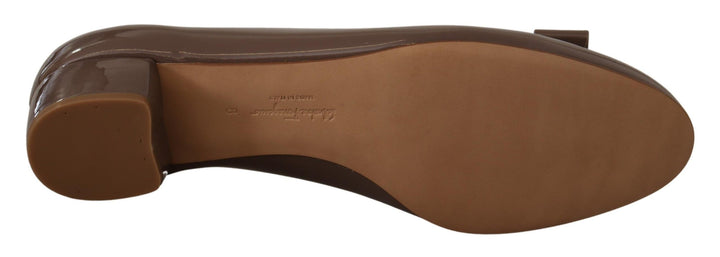 Brown Naplak Calf Leather Pumps Shoes Salvatore Ferragamo