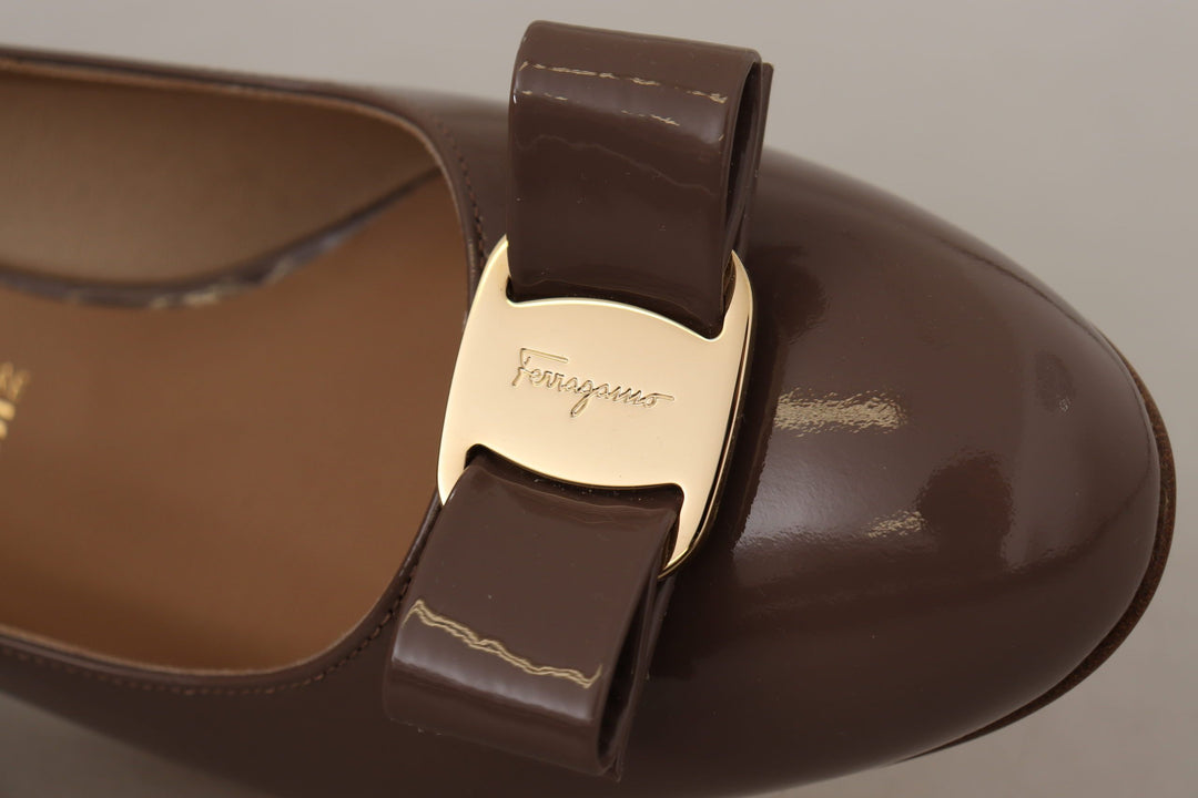 Brown Naplak Calf Leather Pumps Shoes Salvatore Ferragamo
