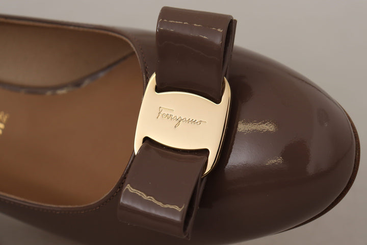 Brown Naplak Calf Leather Pumps Shoes Salvatore Ferragamo