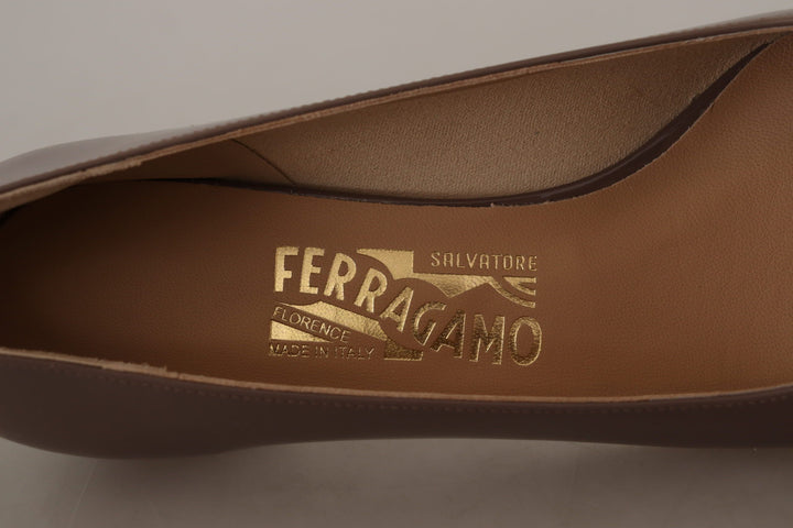 Brown Naplak Calf Leather Pumps Shoes Salvatore Ferragamo