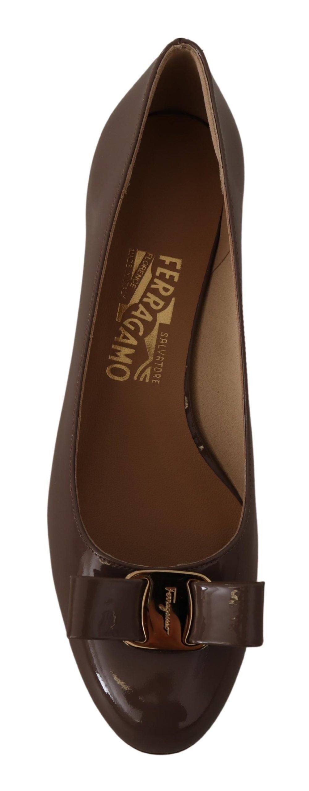 Brown Naplak Calf Leather Pumps Shoes Salvatore Ferragamo