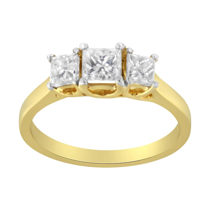 10K Yellow Gold Princess-Cut Diamond Three Stone Band Ring (1 Cttw, Lime Shadow