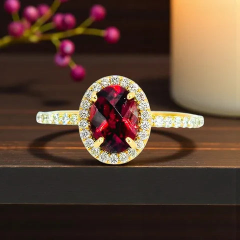 14k Yellow Gold Garnet & Diamond Ring the layla edit.