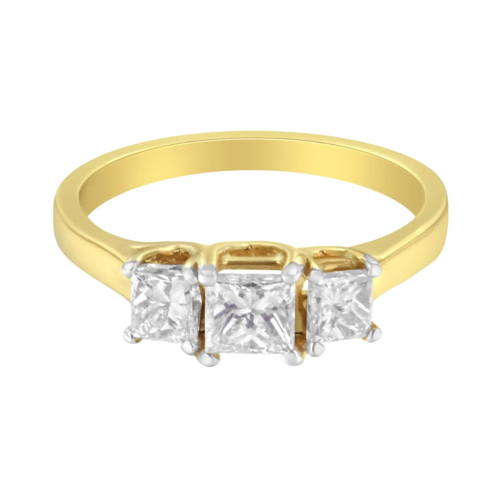 10K Yellow Gold Princess-Cut Diamond Three Stone Band Ring (1 Cttw, Lime Shadow