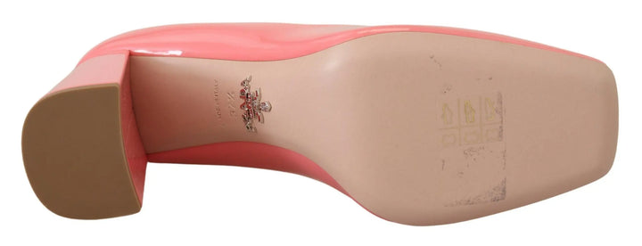 Pink Patent Leather Block Heels Pumps Classic Prada