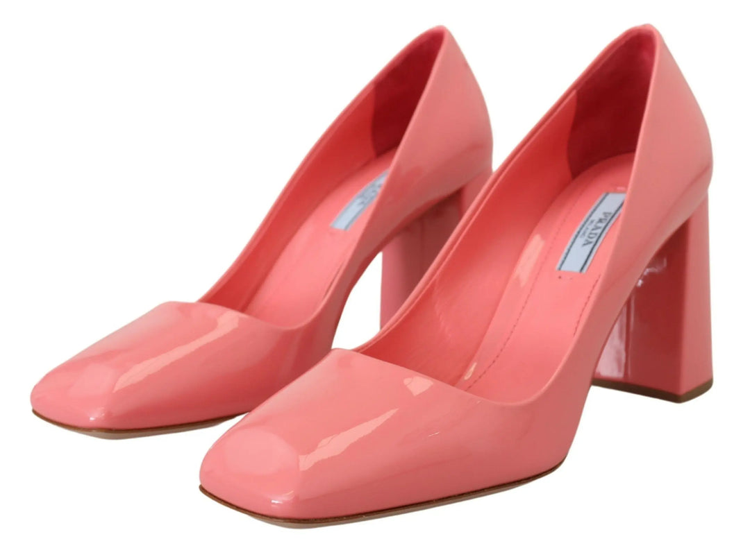Pink Patent Leather Block Heels Pumps Classic Prada