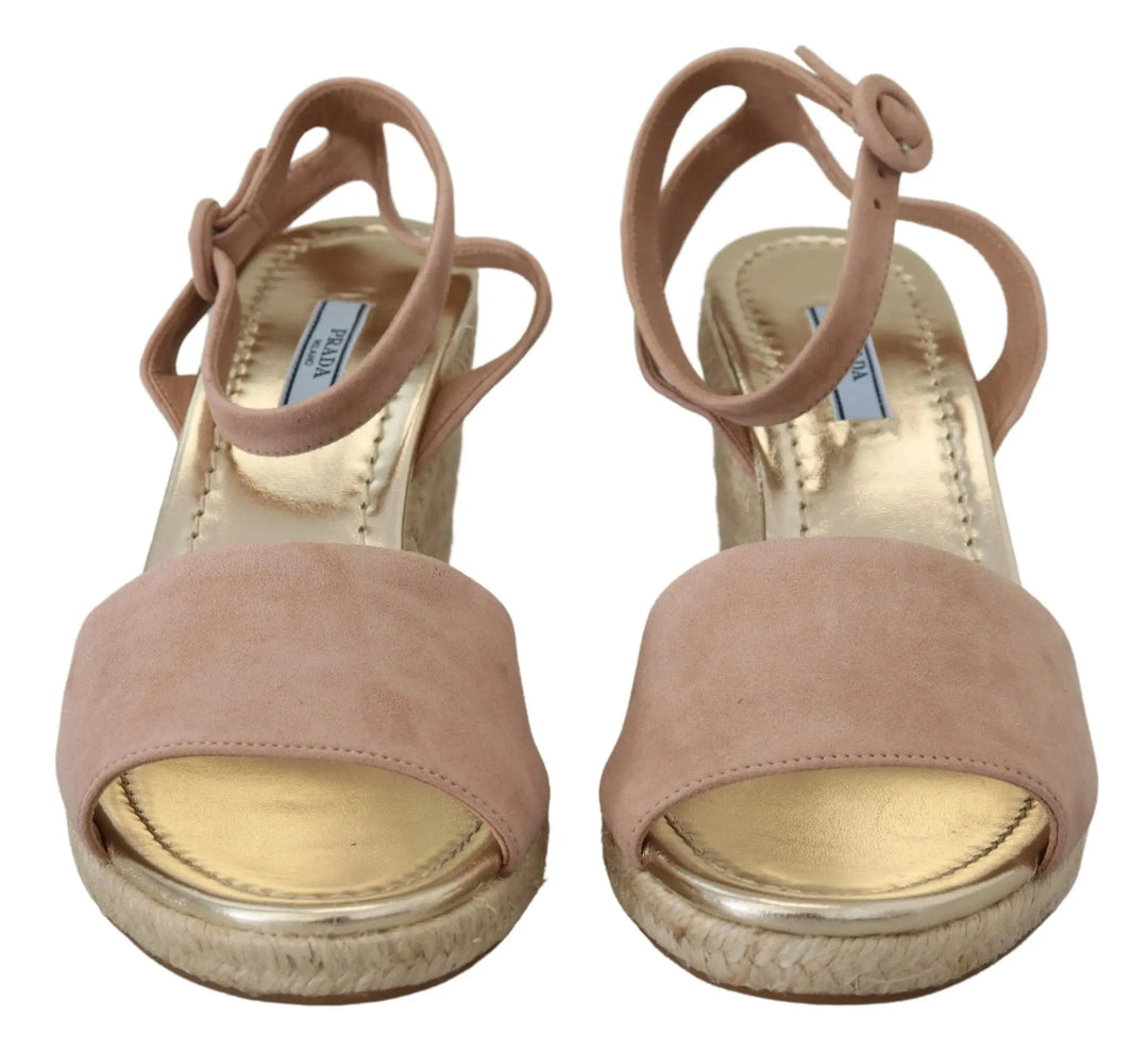 Pink Suede Leather Ankle Strap Sandals Prada