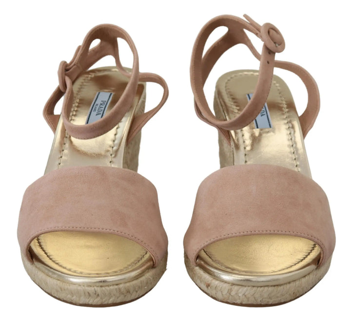 Pink Suede Leather Ankle Strap Sandals Prada
