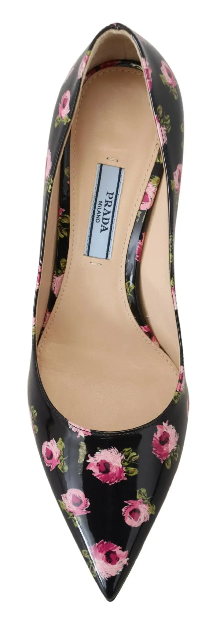 Black Leather Floral Heels Stilettos Pumps Prada