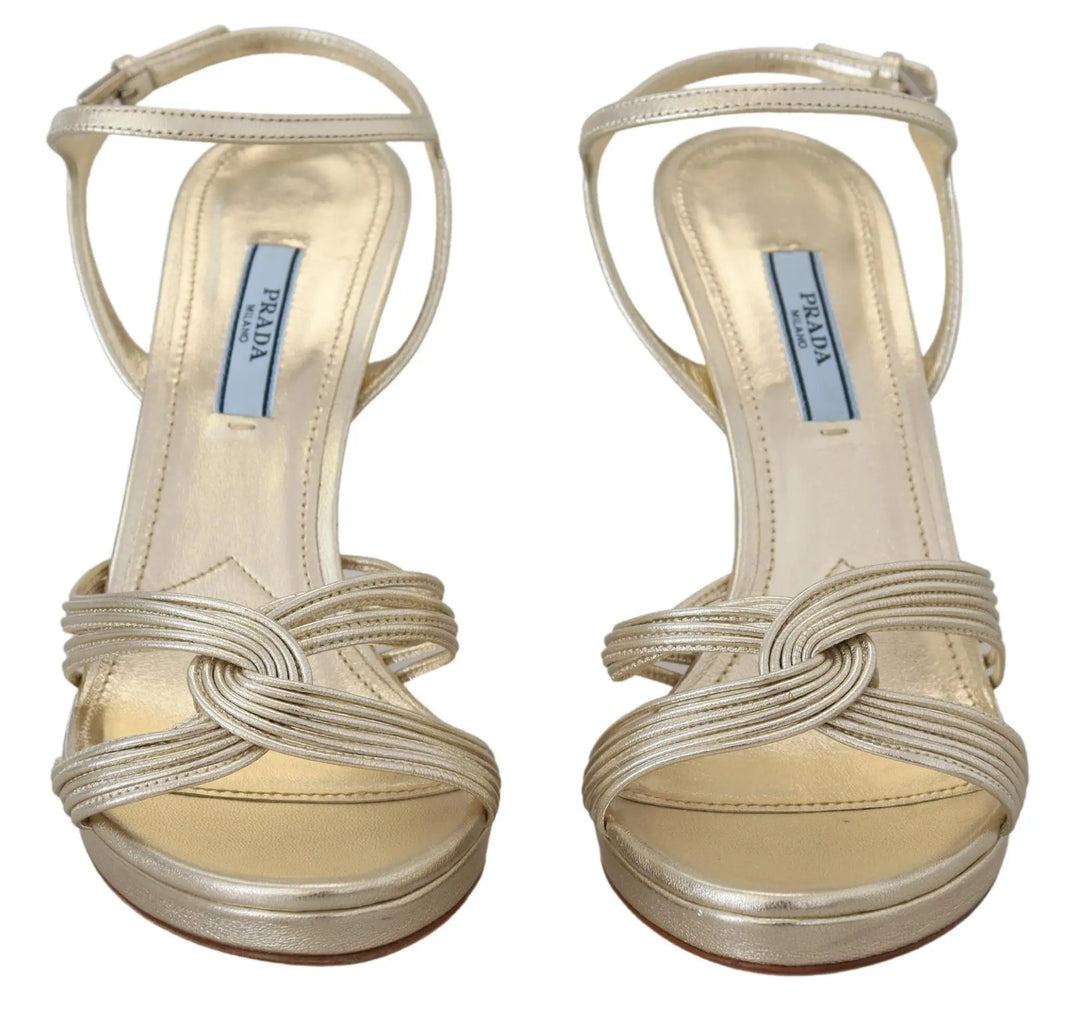 Gold Leather Sandals Ankle Strap Heels Stiletto Sandal Prada