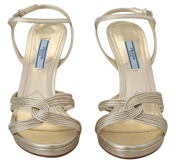 Gold Leather Sandals Ankle Strap Heels Stiletto Sandal Prada