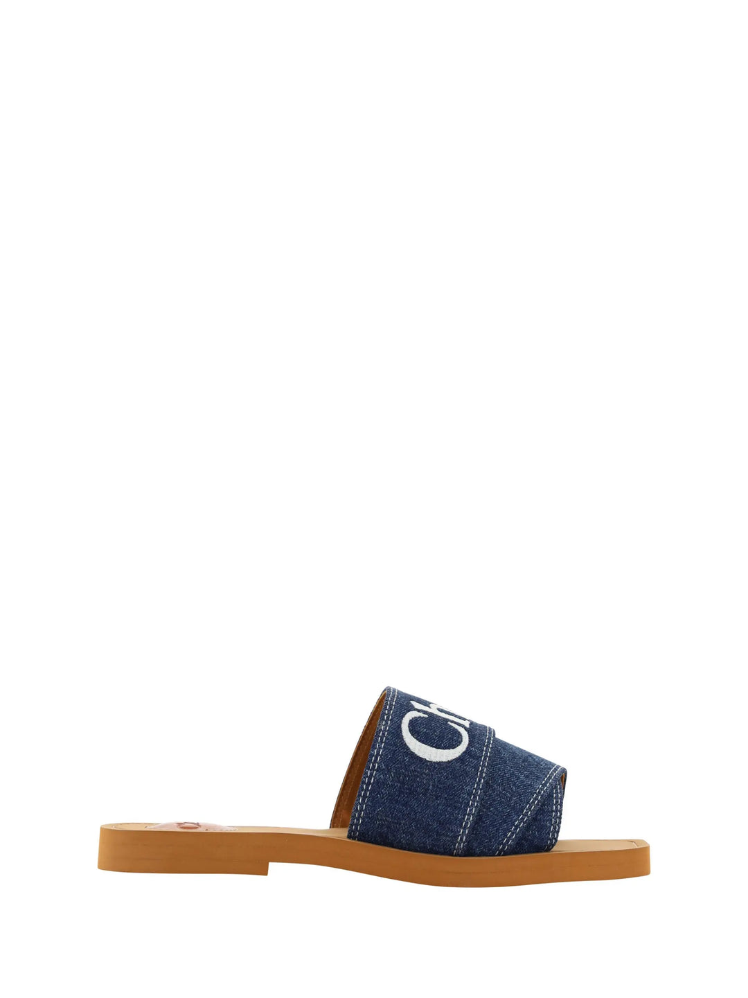 Denim Blue Cotton Slides Woody Sandals Chloé