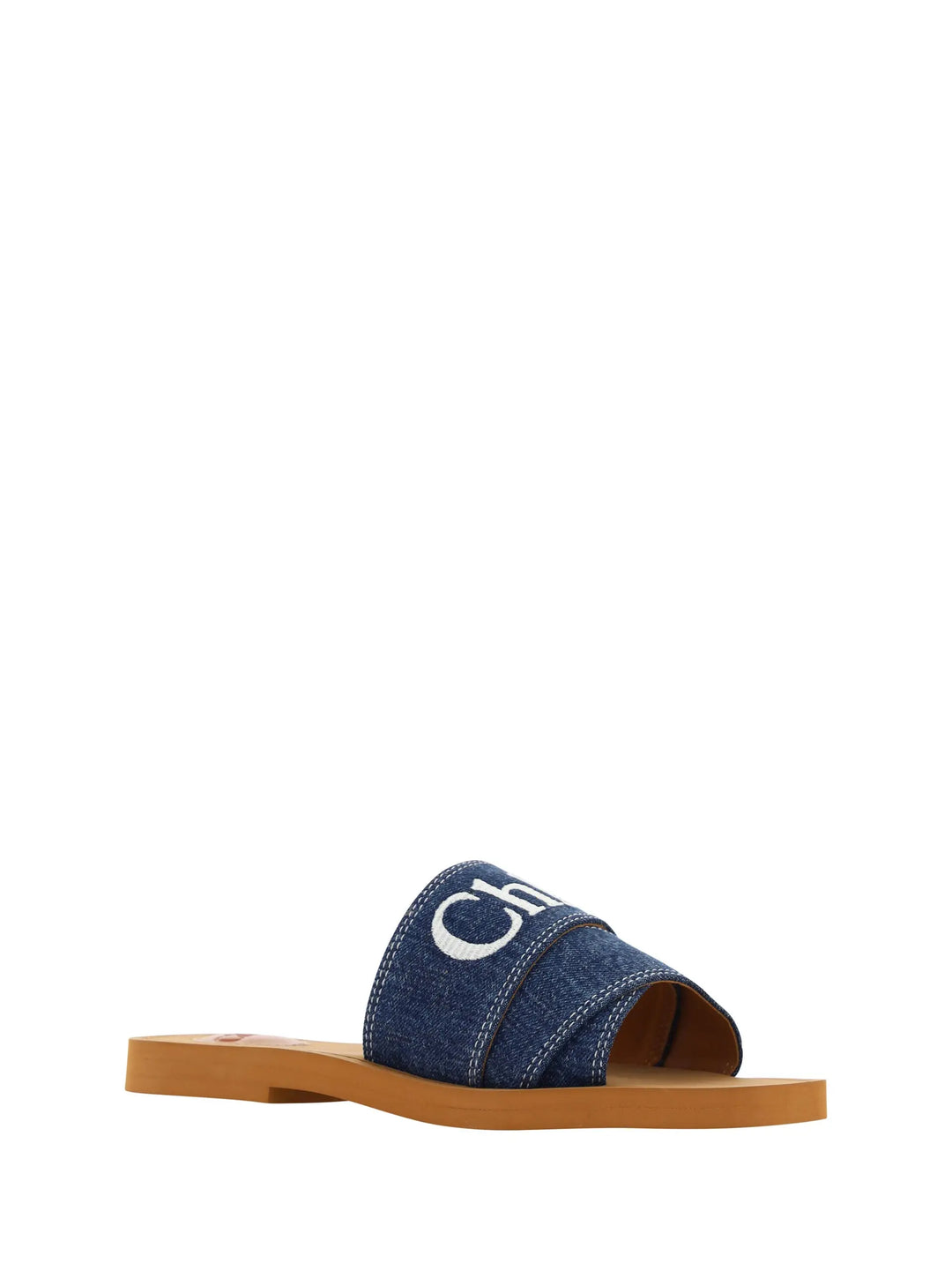 Denim Blue Cotton Slides Woody Sandals Chloé