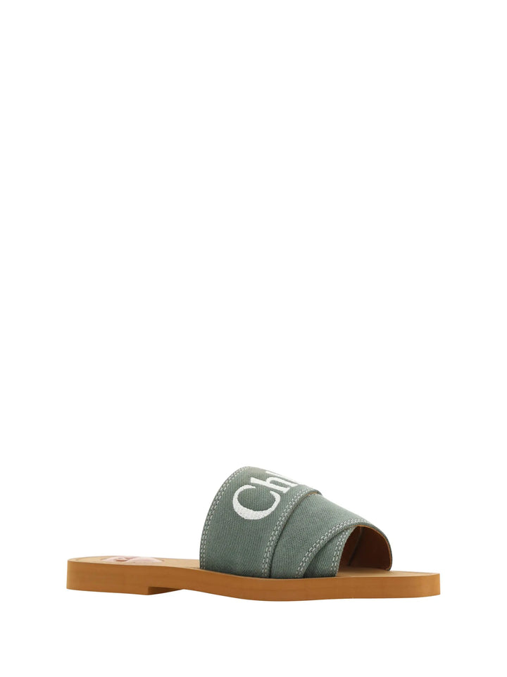 Forest Green Cotton Slides Woody Sandals Chloé
