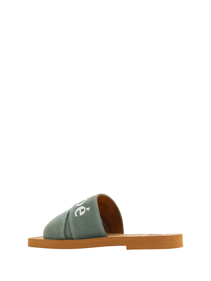 Forest Green Cotton Slides Woody Sandals Chloé